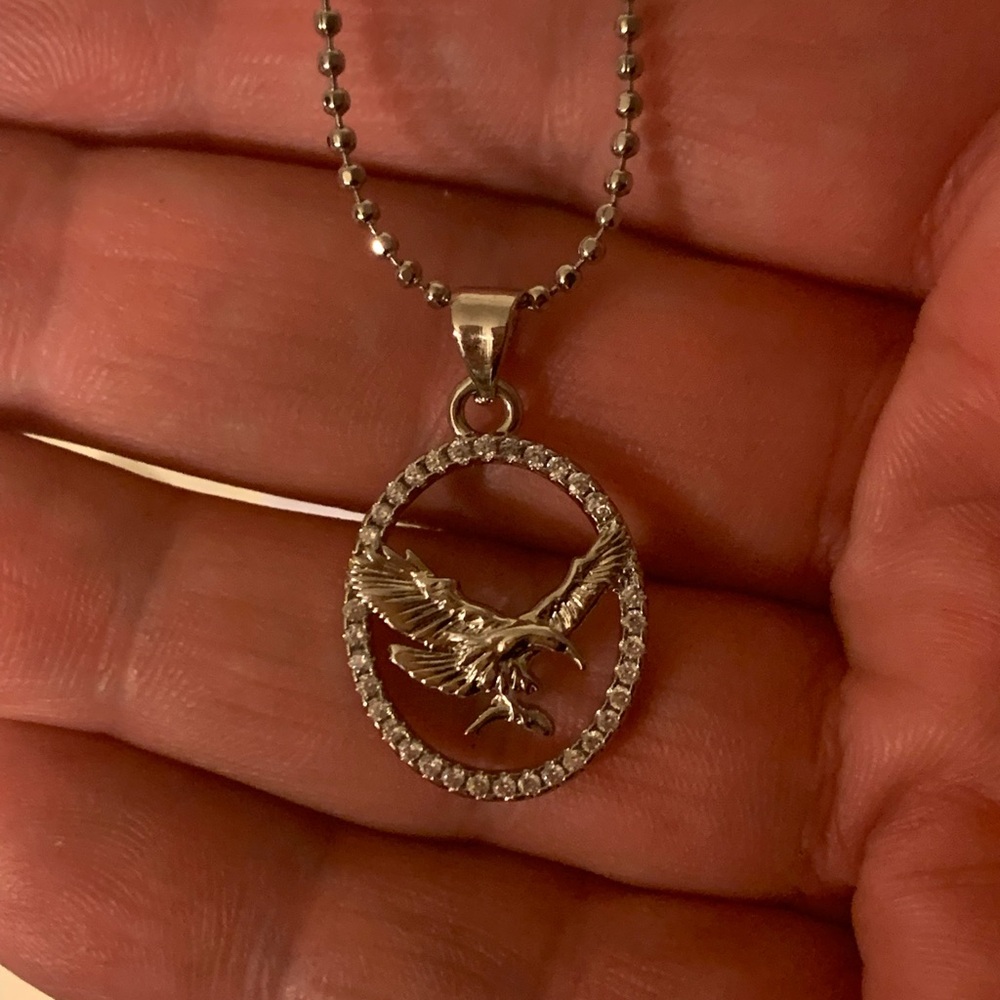 - 18k White Gold Plate Cz Pendant Eagle